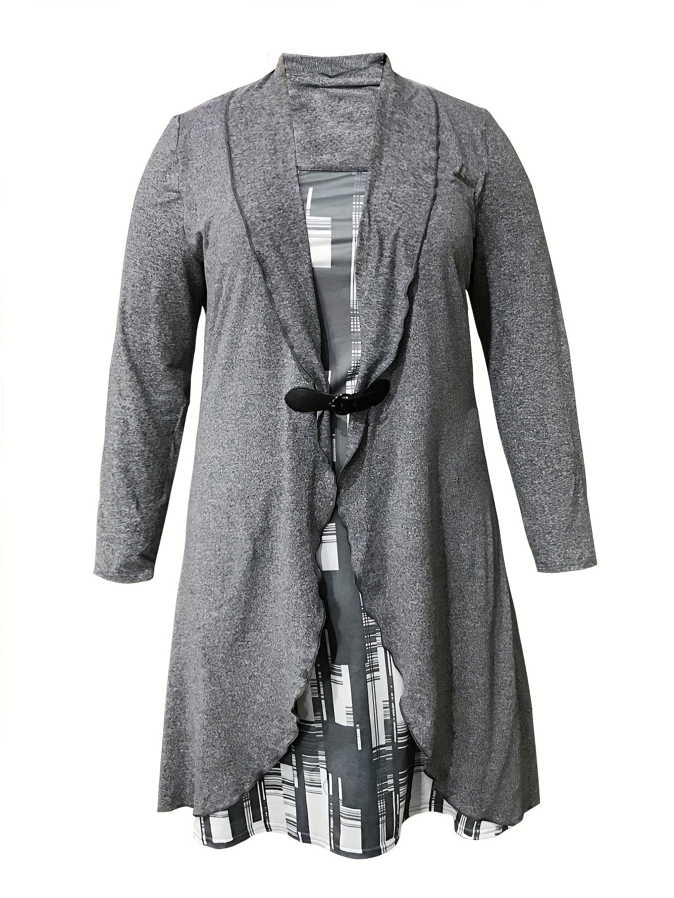  Colorblock Geometric Print Long Sleeve Dress