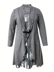  Colorblock Geometric Print Long Sleeve Dress
