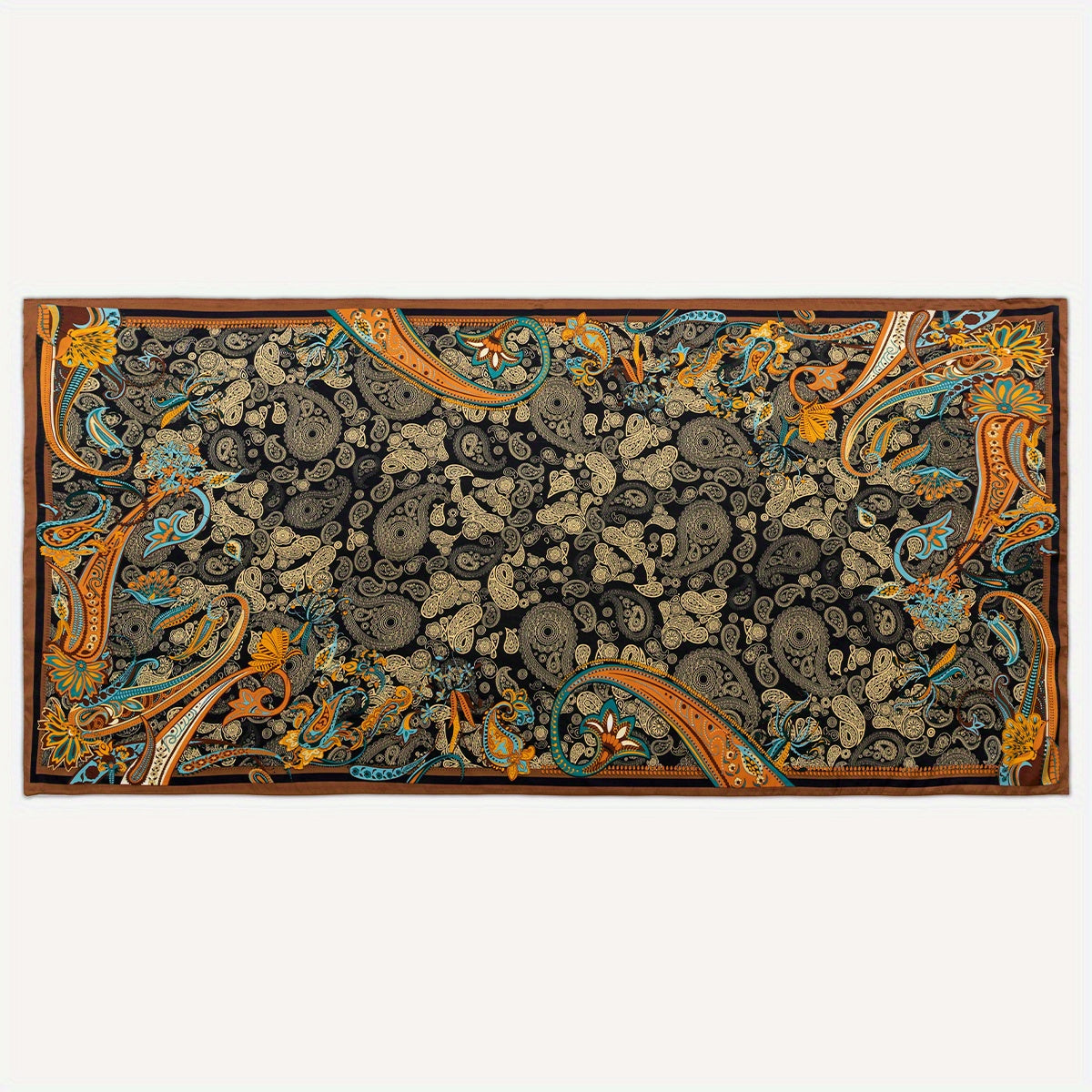 Boho Paisley Flower Print Scarf Satin Head Wrap Silky Shawl