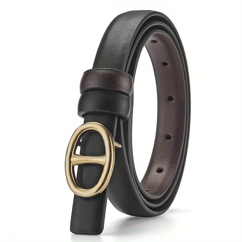 Oval Buckle Belt PU Leather Casual Solid Reversible Belt Unisex