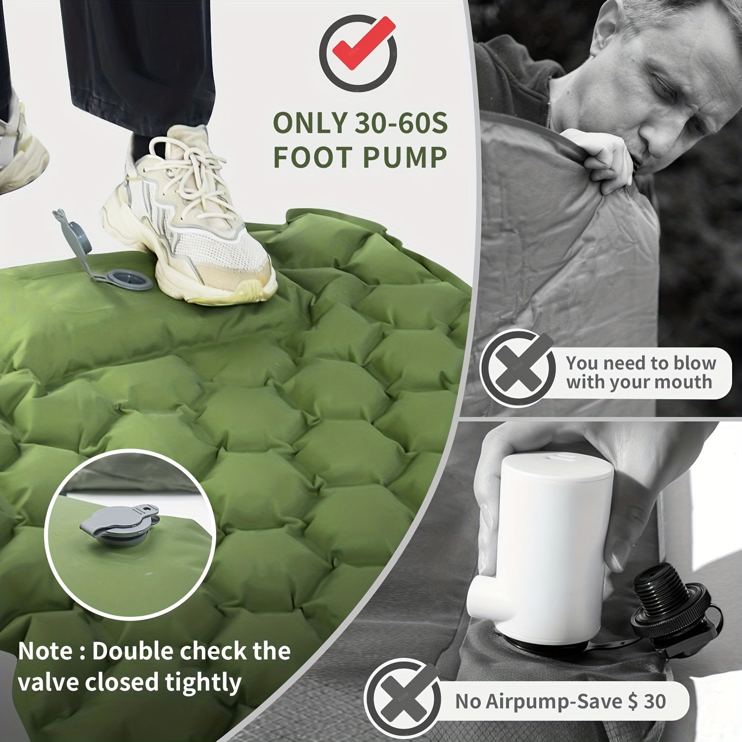 Double Self Inflating Sleeping Pad with Pillow for Camping