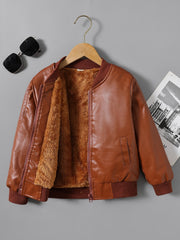 Boys Fleece Zipper Leather Jacket