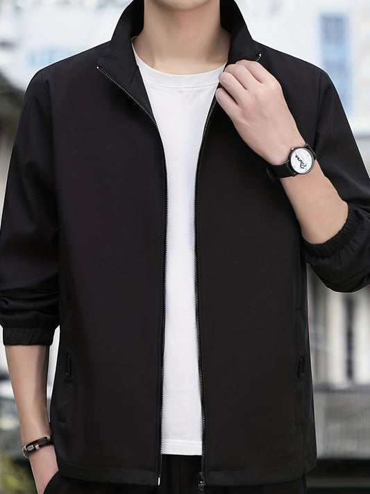 Men's Zip up Stand Collar Jacket Classic Casual Coat