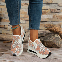 Floral Lace Platform Slip-On Shoes for Women