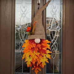 Fall Wreath Hat with Faux Maple Wood Beads for Front Door
