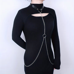 Chain Fringe Harness Punk Rivet PU Leather Waistband Neck Harness