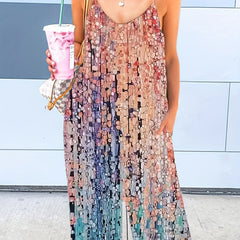  Ombre Print V Neck Wide Leg Jumpsuit