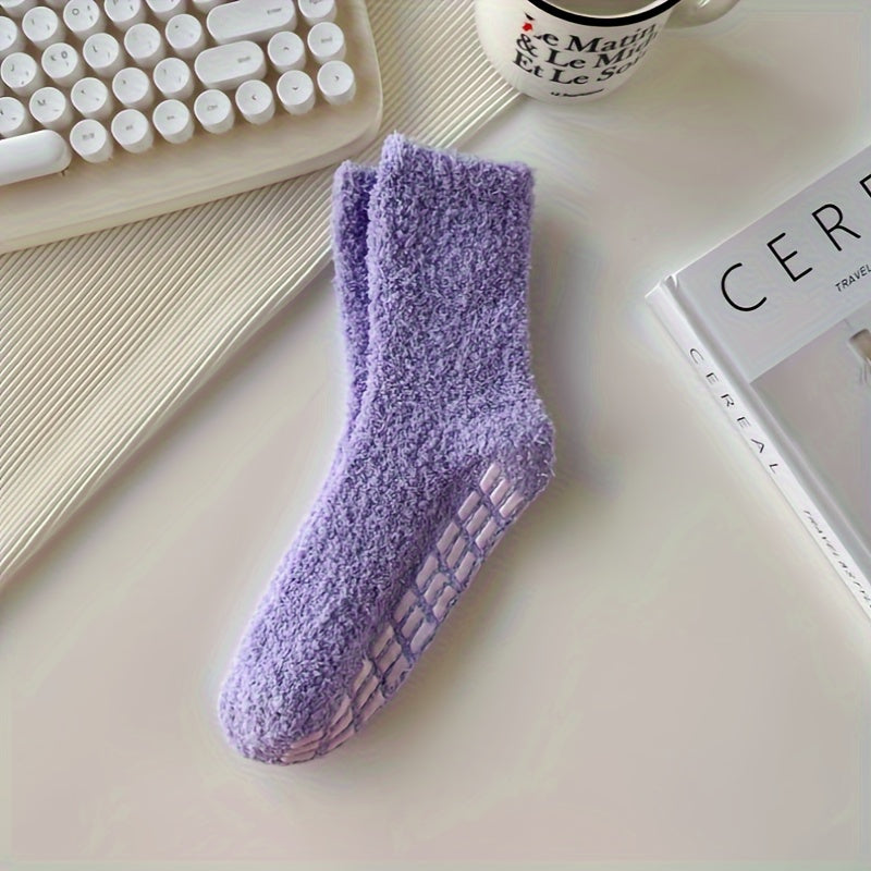 3 Pairs Solid Fuzzy Socks Warm Mid Tube Women's Stockings