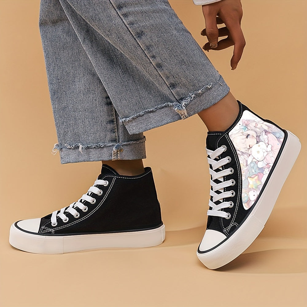 Women's Comic Pattern Canvas Shoes Lace Up Lightweight