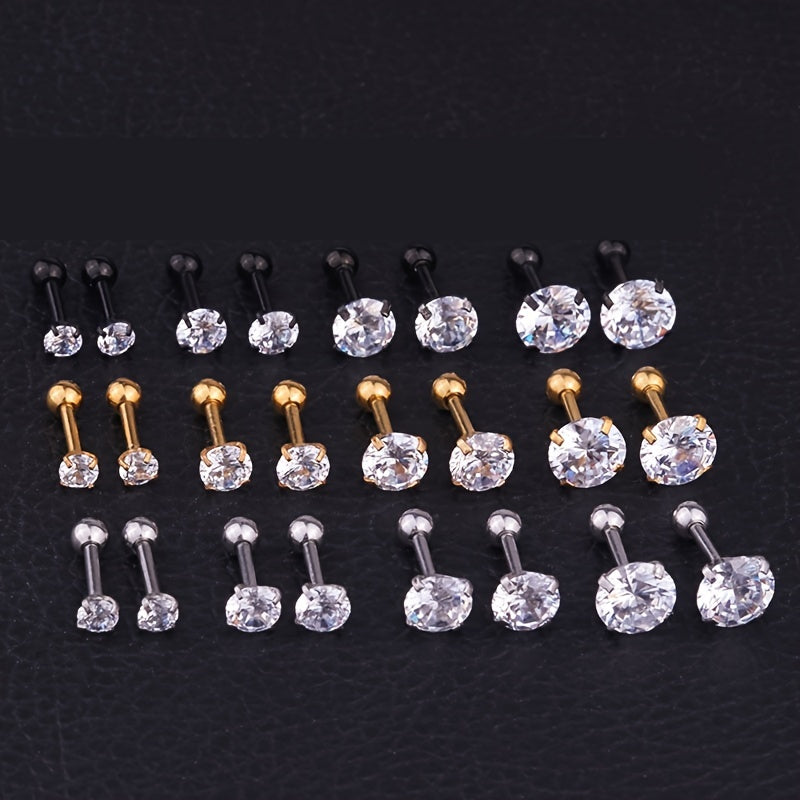6mm Gem Stainless Steel Earring Titanium Screw Back Pack Of Earrings Hip Hop