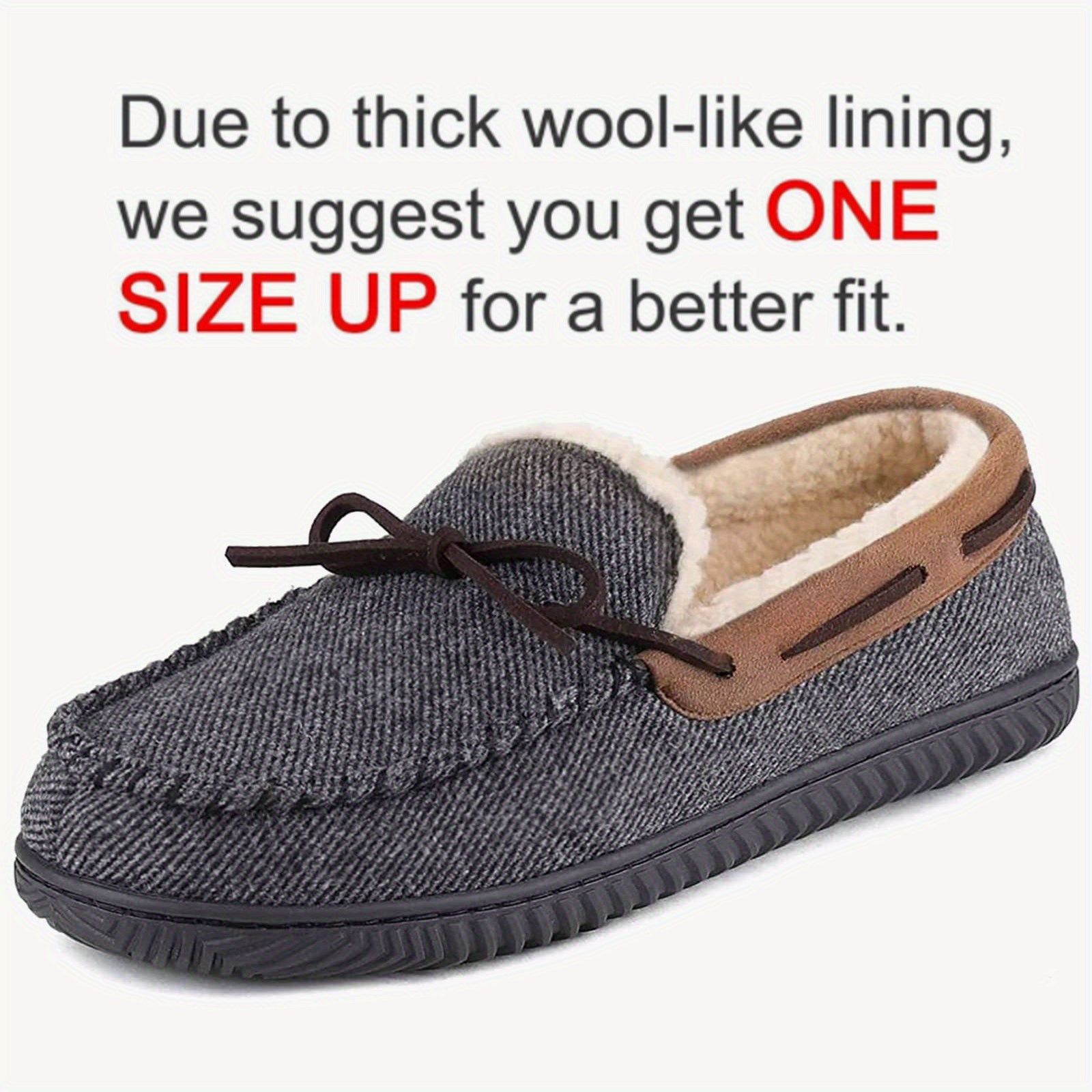Men's Warm Fleece Lining Non Slip Slippers Comfortable Rubber Sole