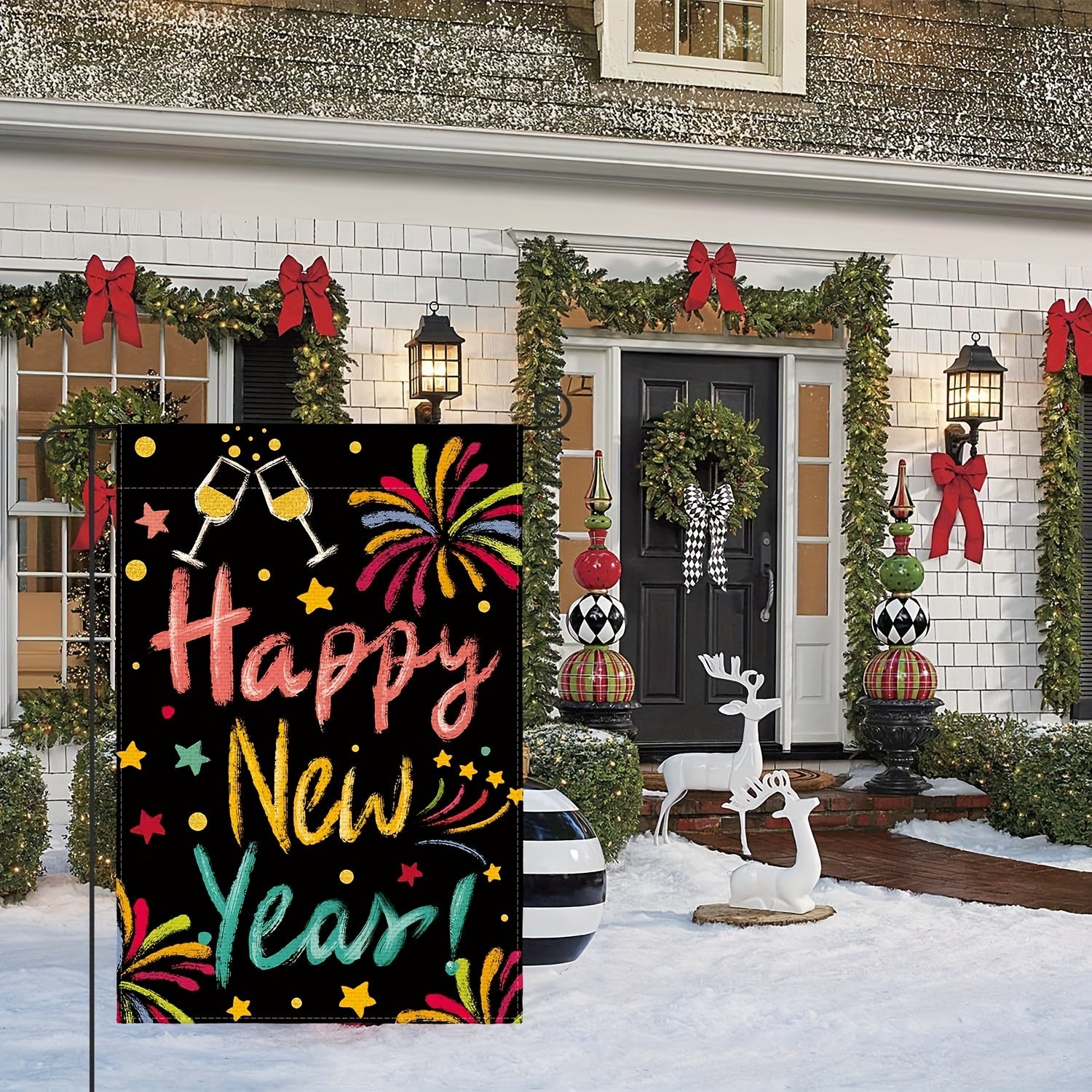 Happy Year Garden Flag 30 48x45 72 Cm Double Sided Rustic Winter Holiday Decor