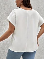  Solid Lace Bat Sleeve V Neck Tee Blouse