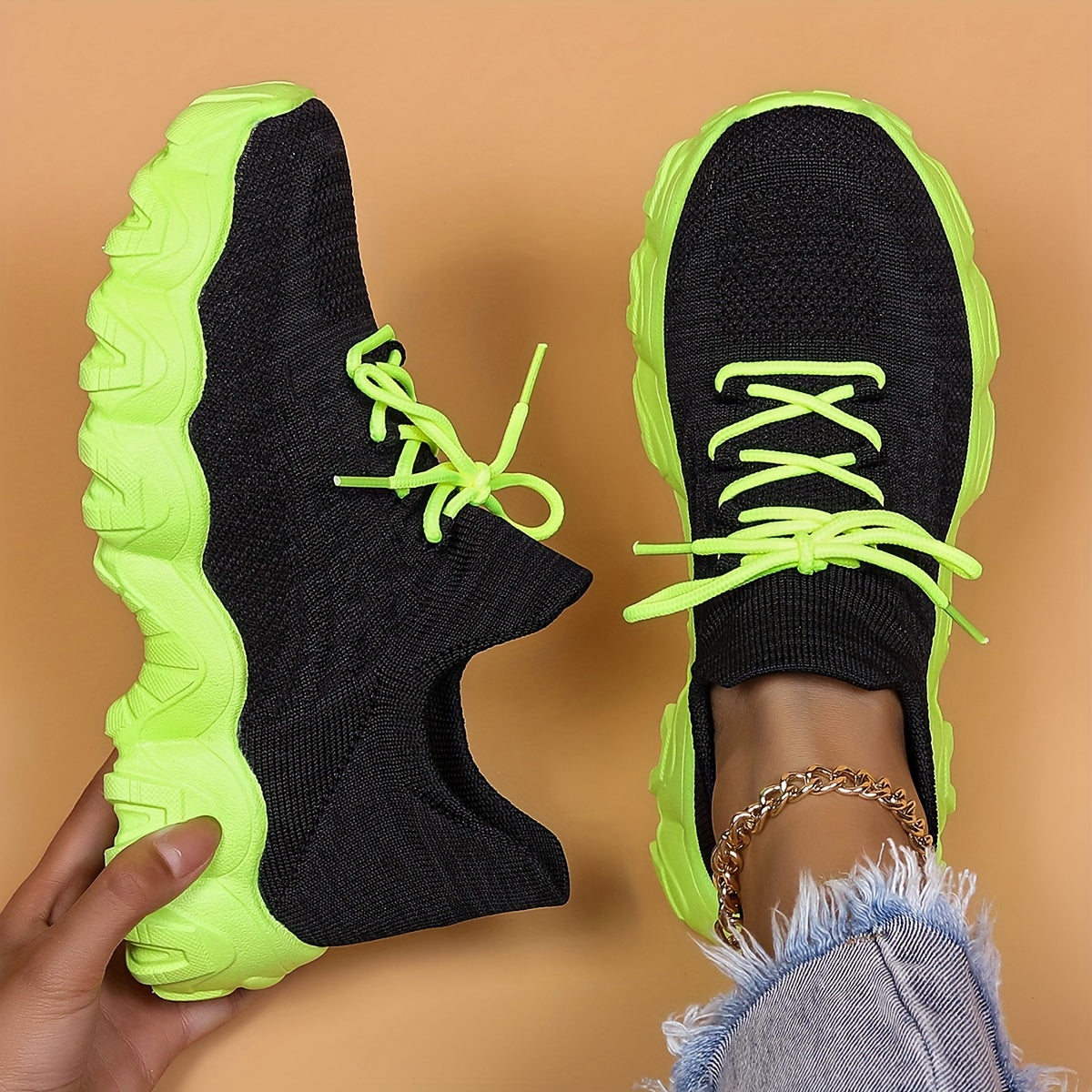Women's Lace-Up Knit Breathable Socks Sneakers