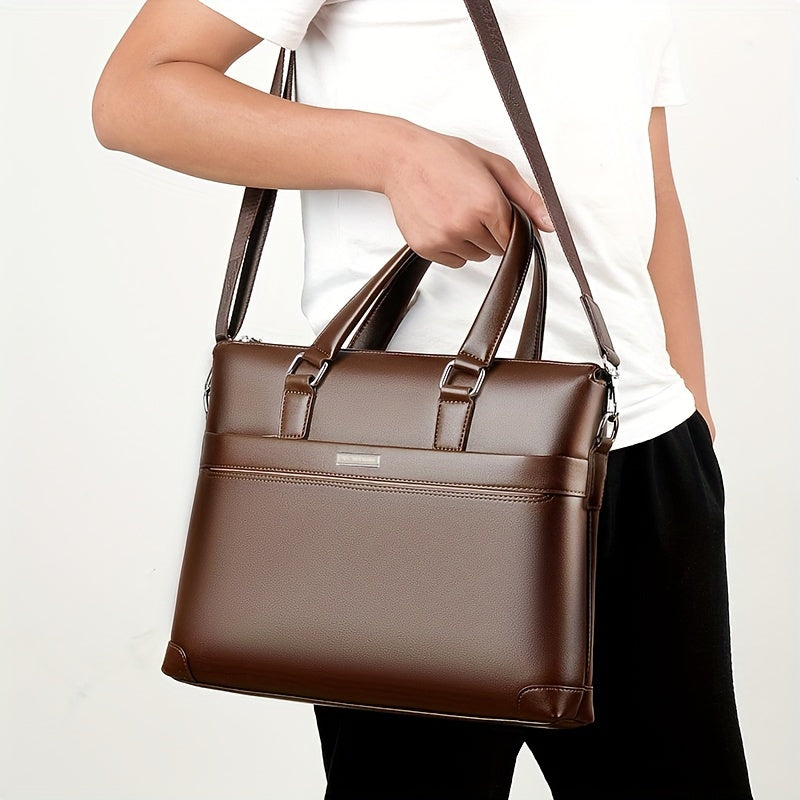 BAODIDAISHU Men's PU Leather Laptop Briefcase Top Handle Bag