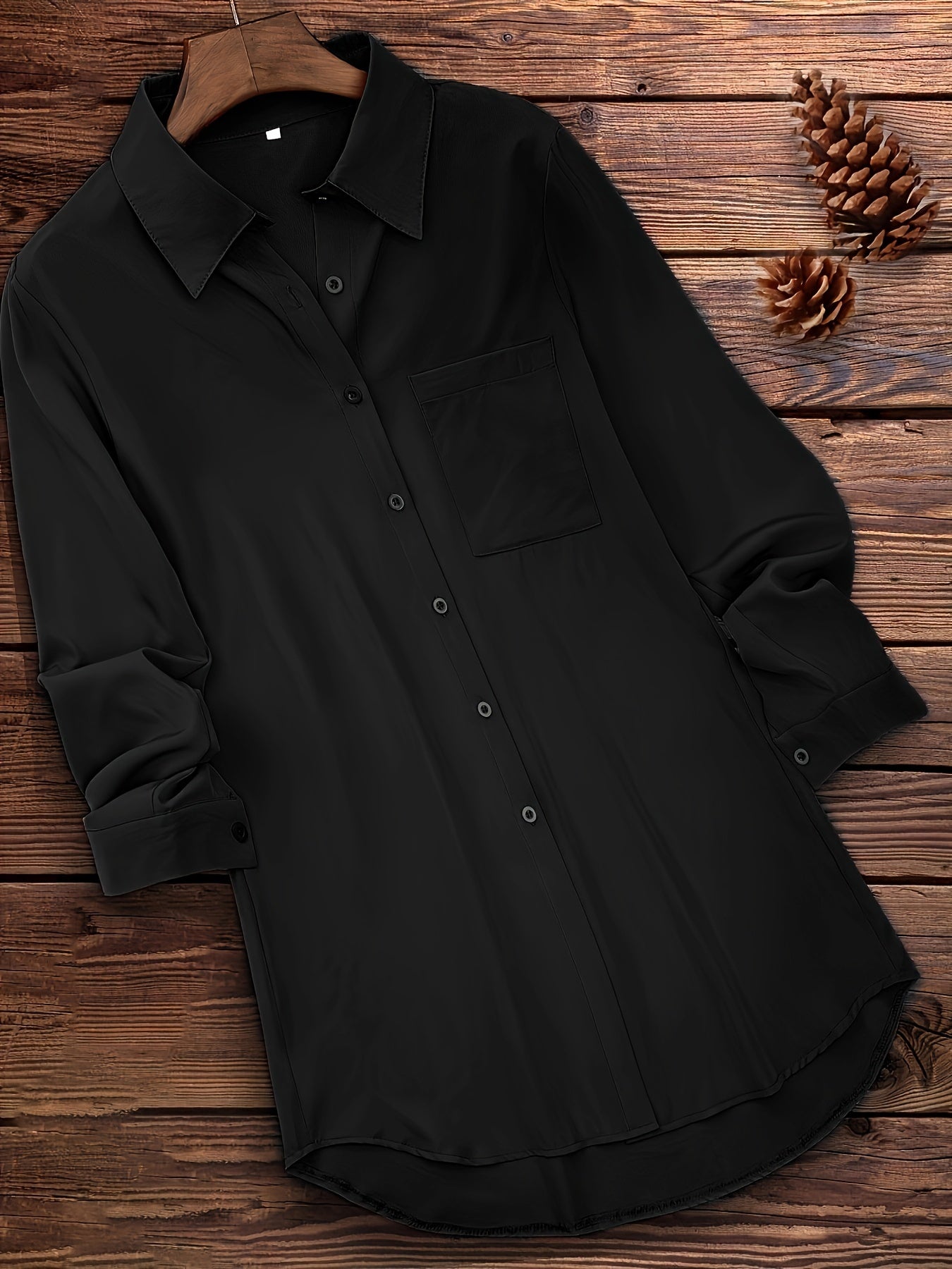  Solid Long Sleeve Button Up Collar Shirt