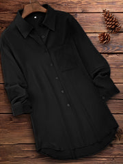  Solid Long Sleeve Button Up Collar Shirt