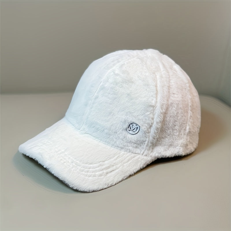 Iron M Label Baseball Cap Solid Warm Plush Sun Hat Thickened Lightweight