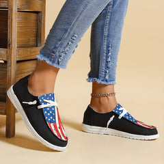 Women's Flag Pattern Canvas Lace Up Low Top Flat Loafers