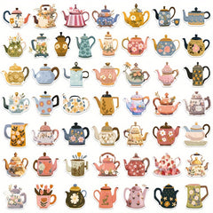 50 Colorful Flower Teapot Graffiti Stickers Waterproof DIY Stickers