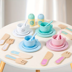 Wooden House Tea Set for Kids - Pretend Play Kitchen Toy