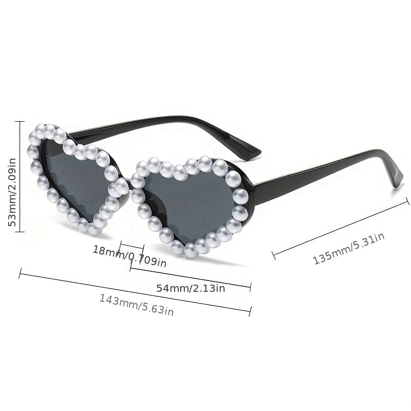 Faux Pearl Heart Sunglasses for Women Girls UV400 Sun Shades