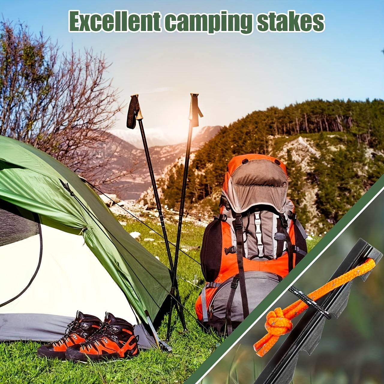 10pcs Heavy Duty Tent Stakes with Reflective Rope for Camping