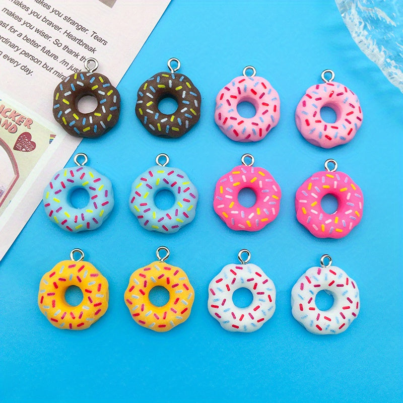 12pcs 3D Resin Donut Pendant For DIY Jewelry Making