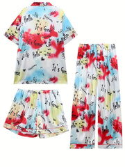  Tie Dye & Letter Pajama Set Top & Bottoms