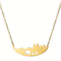 Hollowed Out Three Bear Necklace Stainless Steel Mother Bear Jewelry