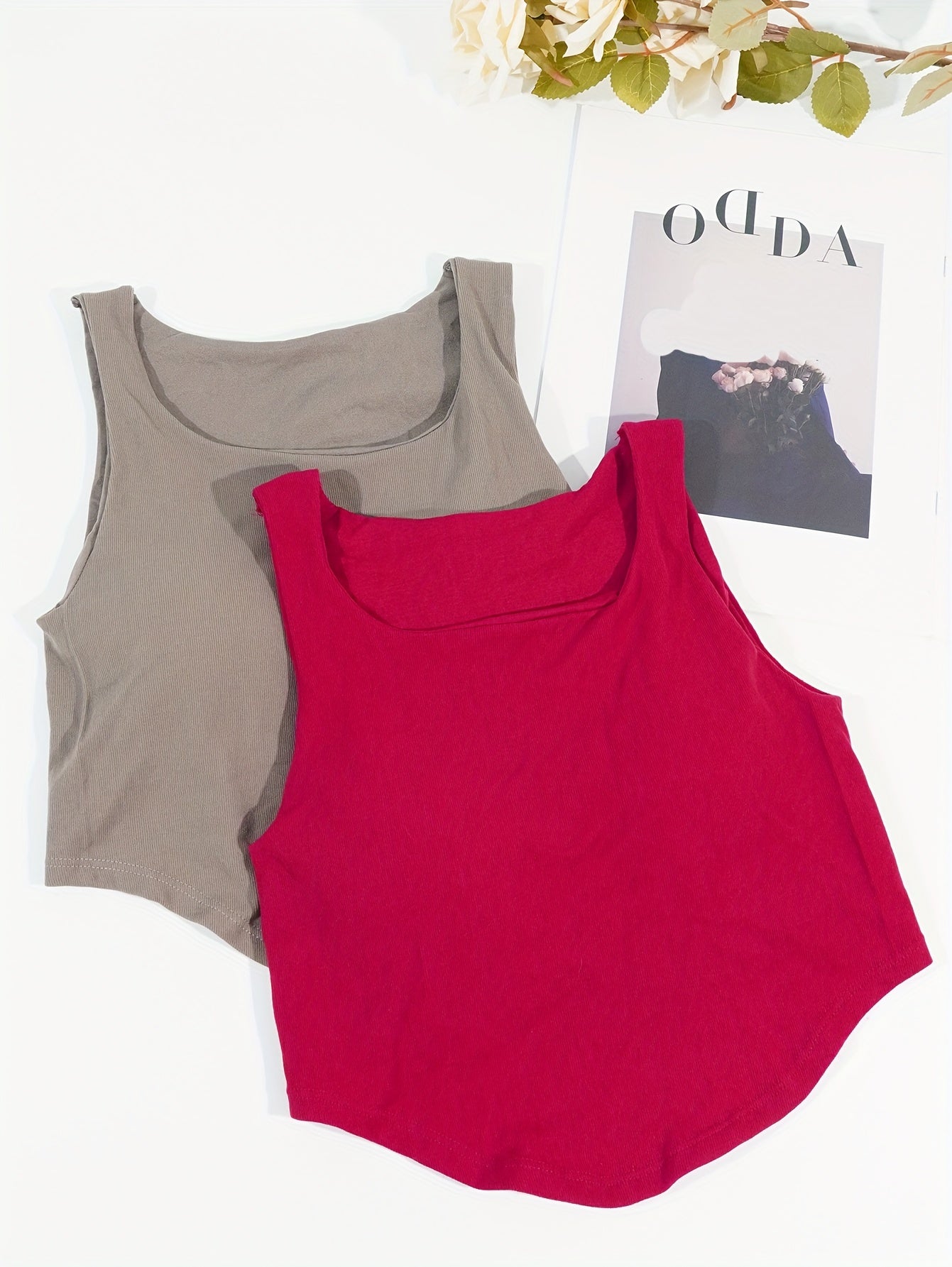 2pcs Square Neck Cami Tops Women's Lingerie