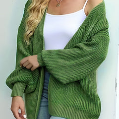  Solid Lantern Sleeve Open Front Cardigan