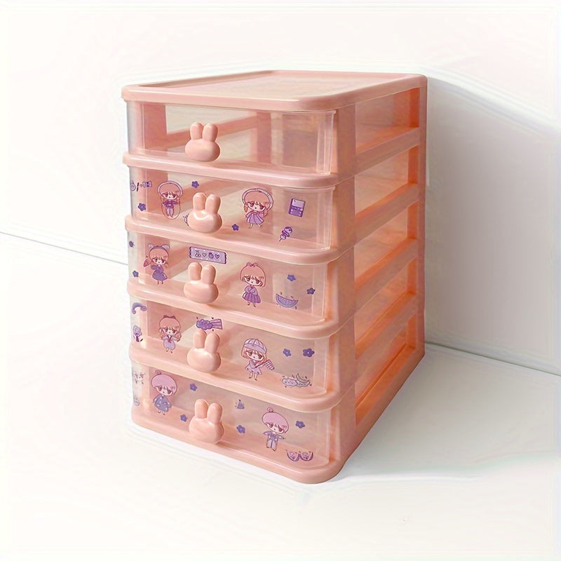 5 Layer Desktop Storage Box - Transparent Little Rabbit Stationery