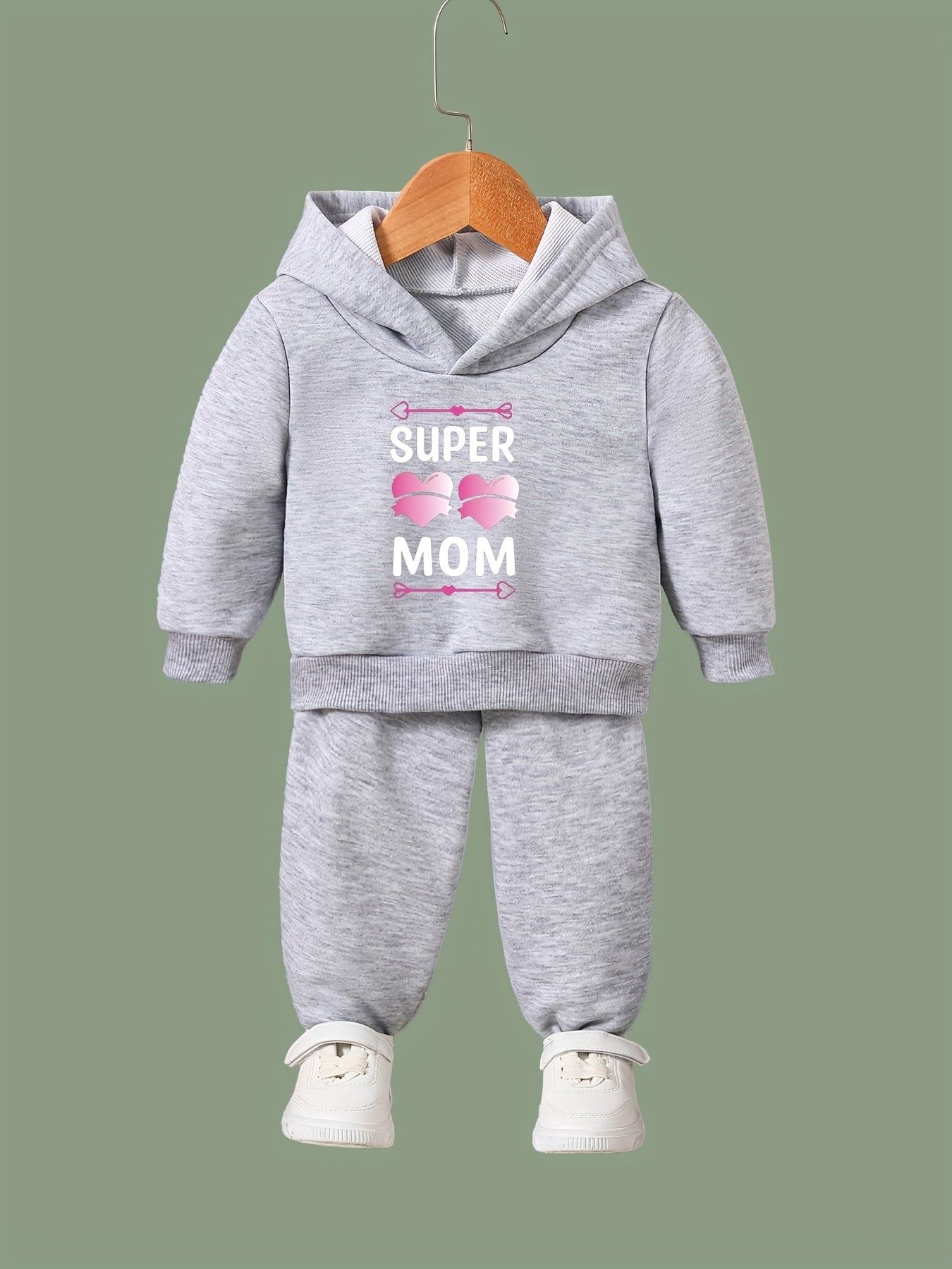 Girls Boys 2pcs MOM Print Hooded Pullover Pants Set For Sports Spring Fall Gift