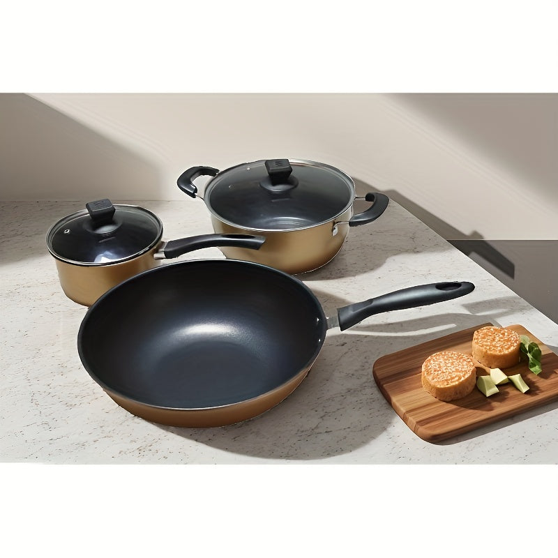 3 Pcs Nonstick Cookware Set with Glass Lid for Induction Cooker