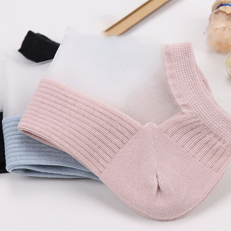 6 Pairs Lace No Show Socks Breathable Crystal Glass Low Cut Ankle Socks