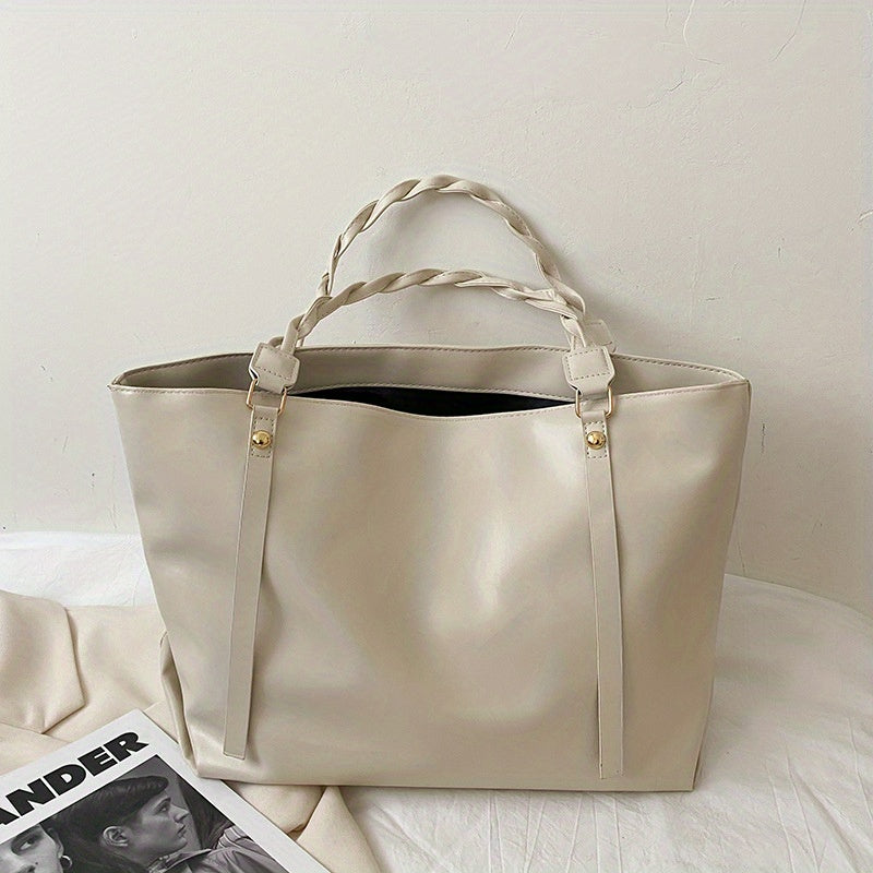 Minimalist Solid Tote Bag Satchel Handbag For Work Twisted Straps