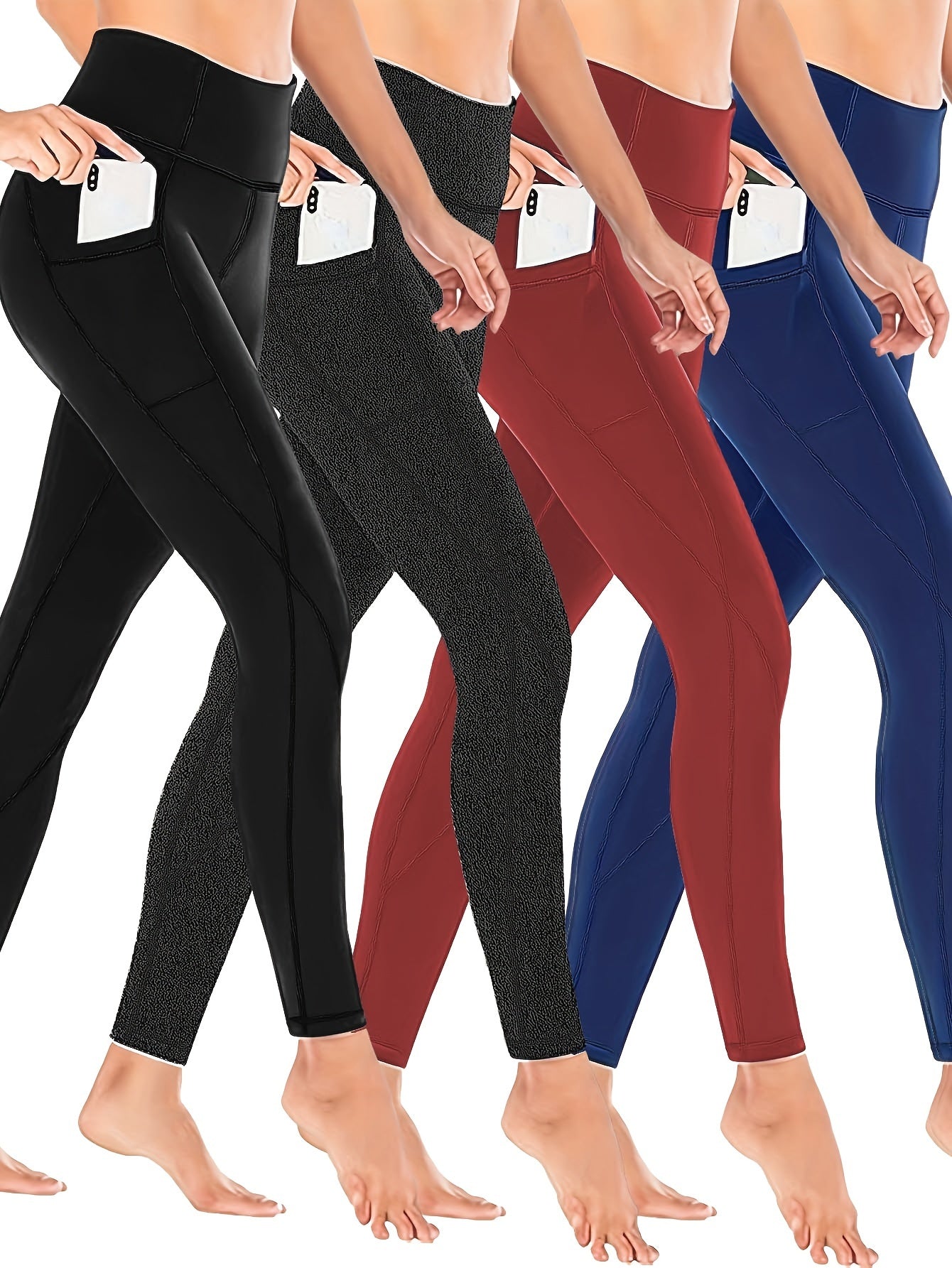 4 Pack Plus Size Women's Sports Leggings High Stretch Fitness Leggings Set