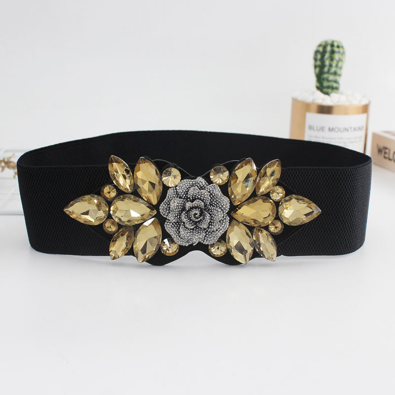 Elastic Rhinestone Wide Belt for Women Ladies
