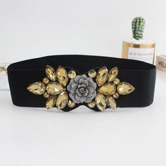 Elastic Rhinestone Wide Belt for Women Ladies