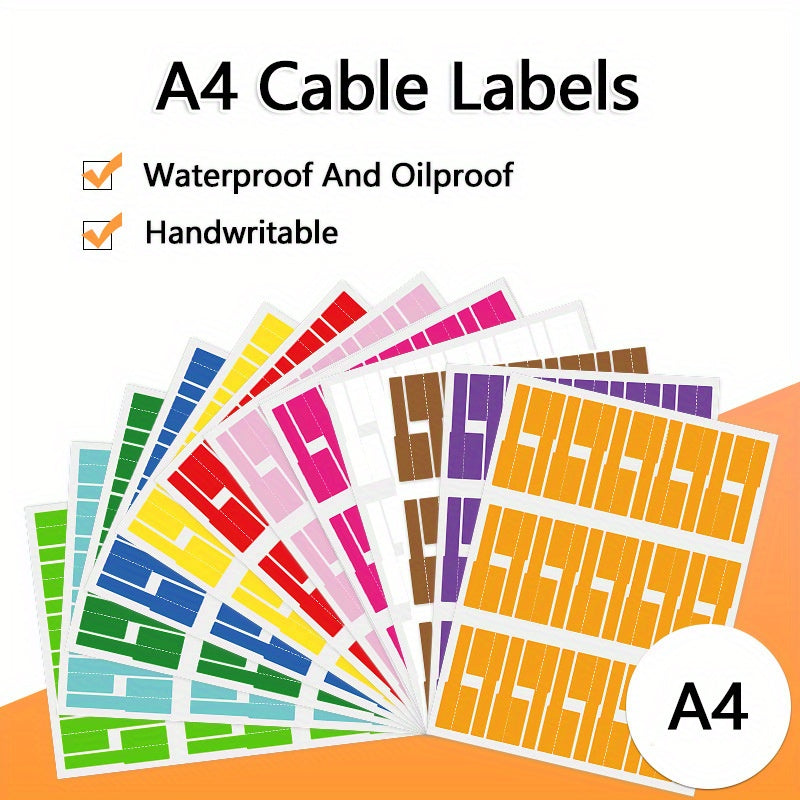 12pcs Multicolor Cable Labels A4 Waterproof Stickers