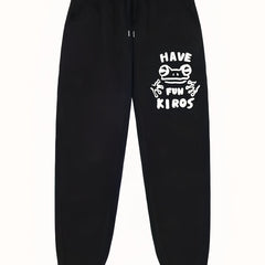 Frog Pattern Letter Print Joggers Men's Stretch Waist Pants