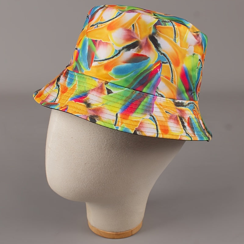Colorful Graffiti Reversible Bucket Hat Orange Fisherman Sun Cap