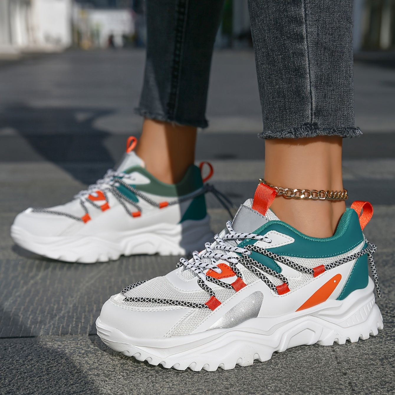 Women's Chunky Sneakers Lace up Front Casual Mesh Sports Shoes