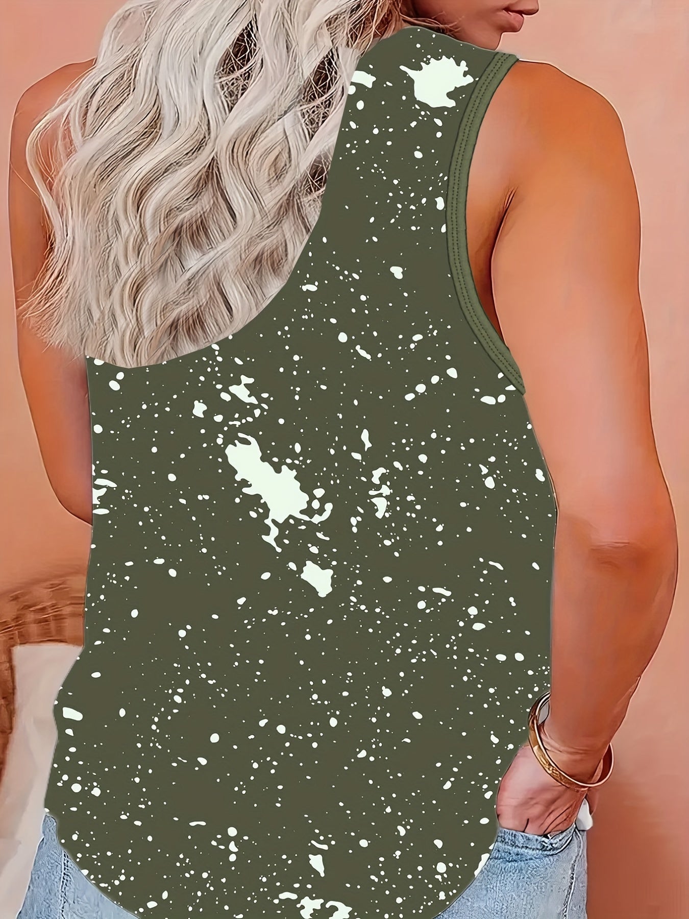 Flag Print Round Neck Tank Top Women's Plus