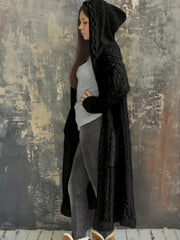  Women's Solid Hooded Cardigan Coat Knitted Sweater Coat