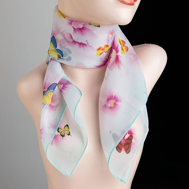 Chiffon Scarf Butterfly Flower Tree Print Neckerchief Women Face Mask