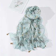 Floral Tassel Scarf Print Breathable Shawl Casual Windproof Headwrap