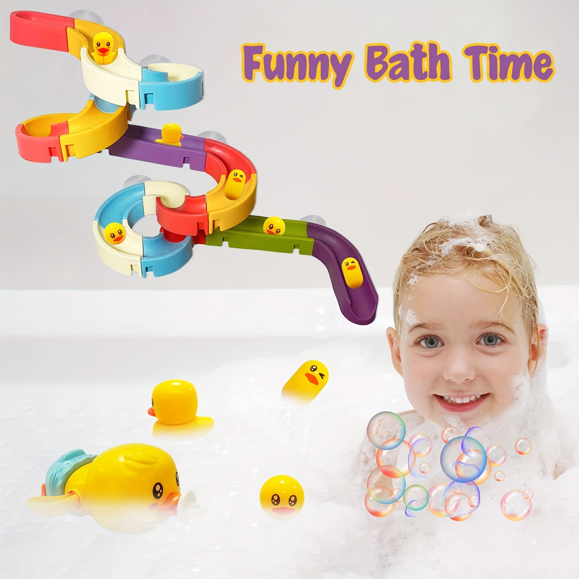 Toddler Bath Toy Mini Duck Water Slide & Ball Track