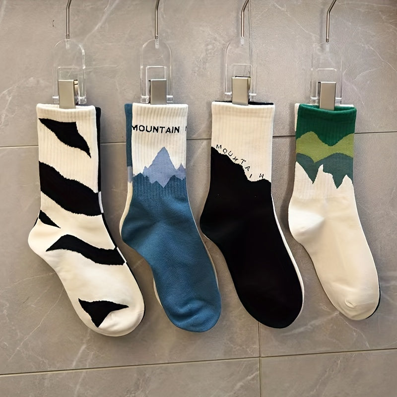 Colorblock Print Ribbed Socks Comfy Mid Tube Stockings